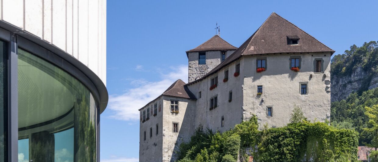 Pohled z Montforthausu na hrad Schattenburg