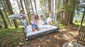 Ein „Bett im Wald“ gibts auf Wunsch im Holzhotel Forsthofalm.